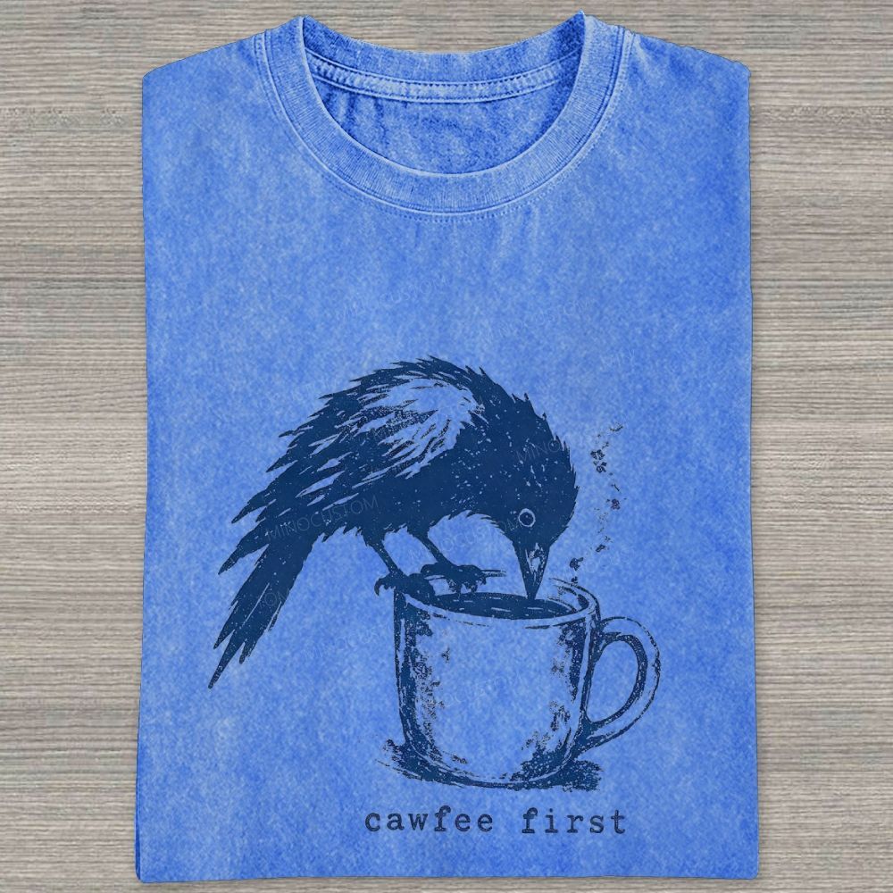 Funny Bird Retro Linocut Distressed Washed T-shirt