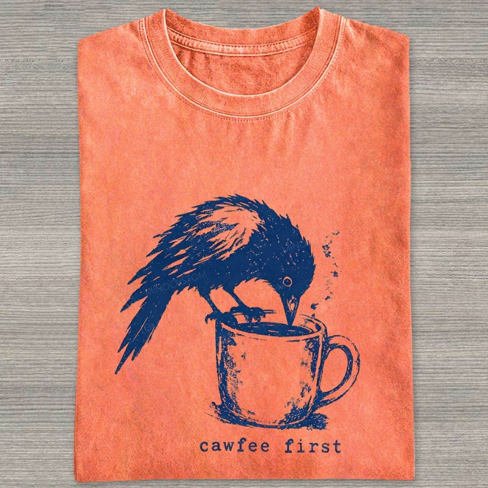 Funny Bird Retro Linocut Distressed Washed T-shirt