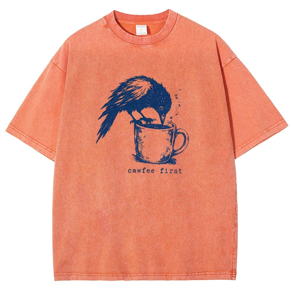 Funny Bird Retro Linocut Distressed Washed T-shirt