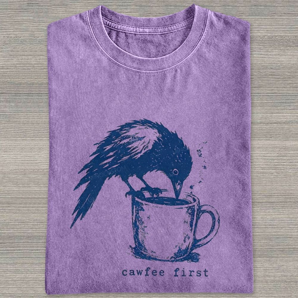 Funny Bird Retro Linocut Distressed Washed T-shirt