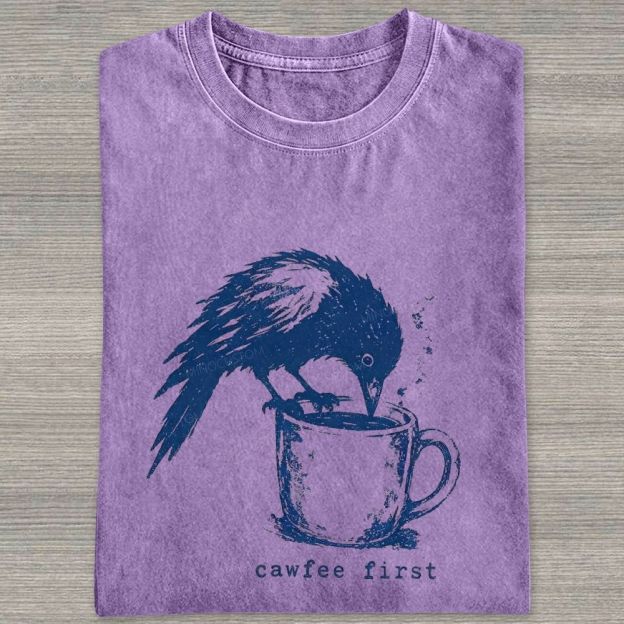 Funny Bird Retro Linocut Distressed Washed T-shirt