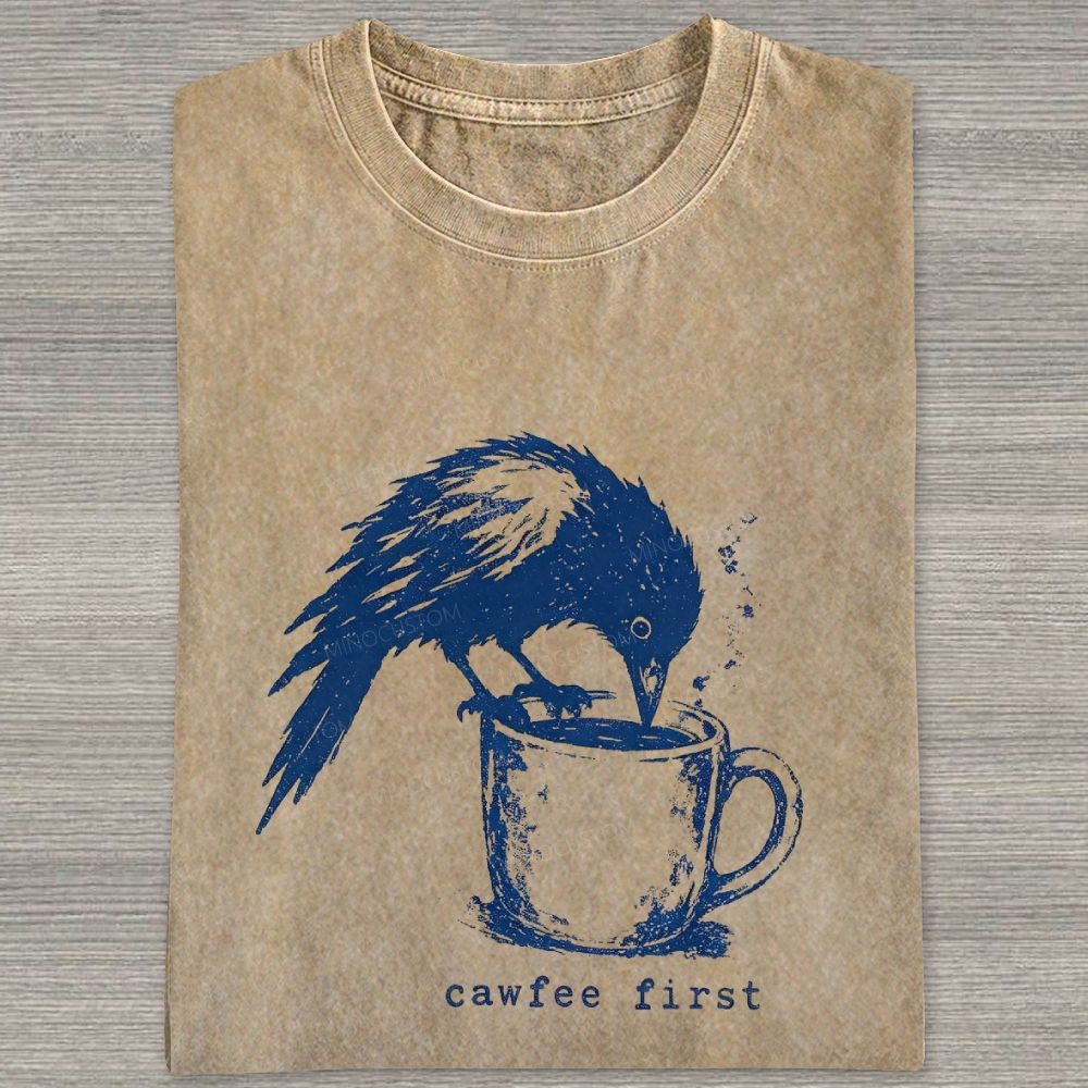 Funny Bird Retro Linocut Distressed Washed T-shirt
