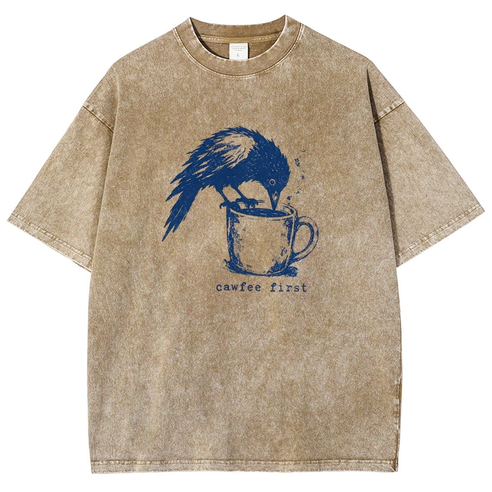 Funny Bird Retro Linocut Distressed Washed T-shirt
