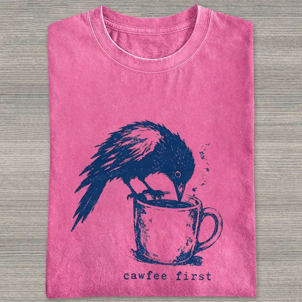 Funny Bird Retro Linocut Distressed Washed T-shirt