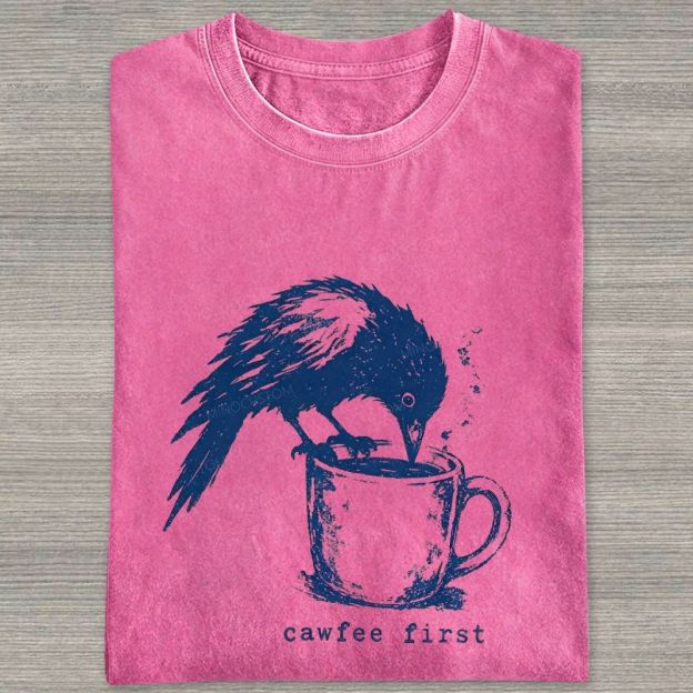 Funny Bird Retro Linocut Distressed Washed T-shirt