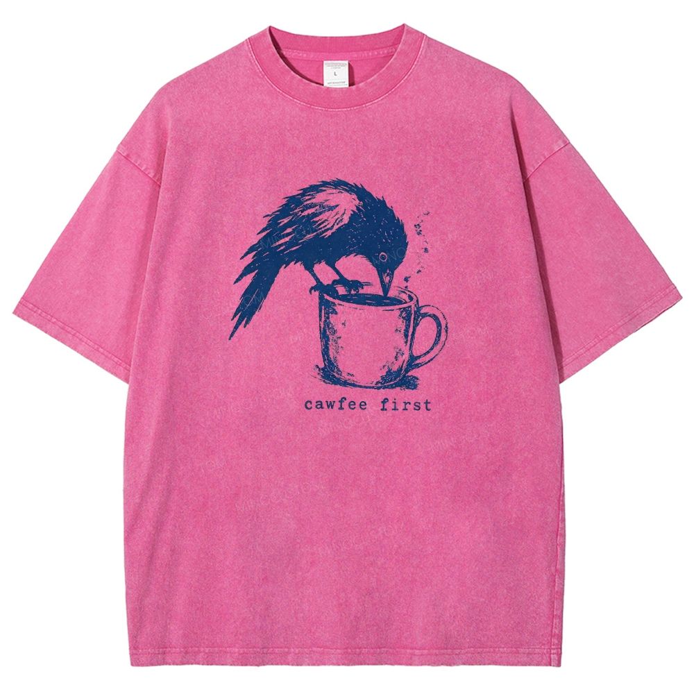 Funny Bird Retro Linocut Distressed Washed T-shirt