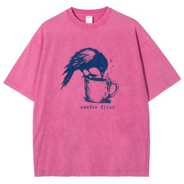 Funny Bird Retro Linocut Distressed Washed T-shirt