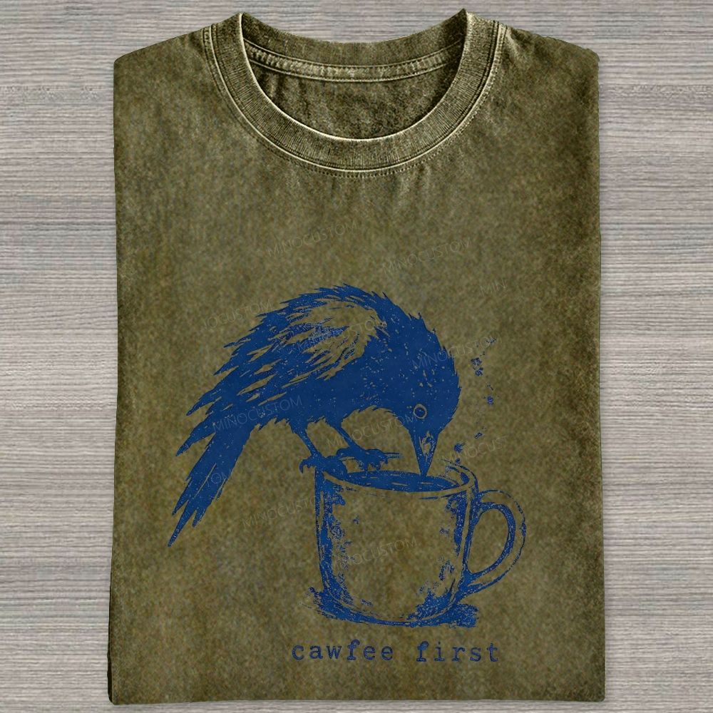 Funny Bird Retro Linocut Distressed Washed T-shirt