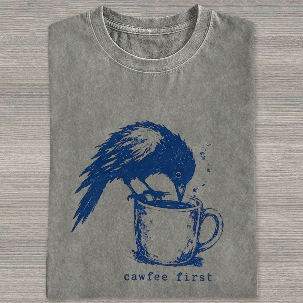 Funny Bird Retro Linocut Distressed Washed T-shirt