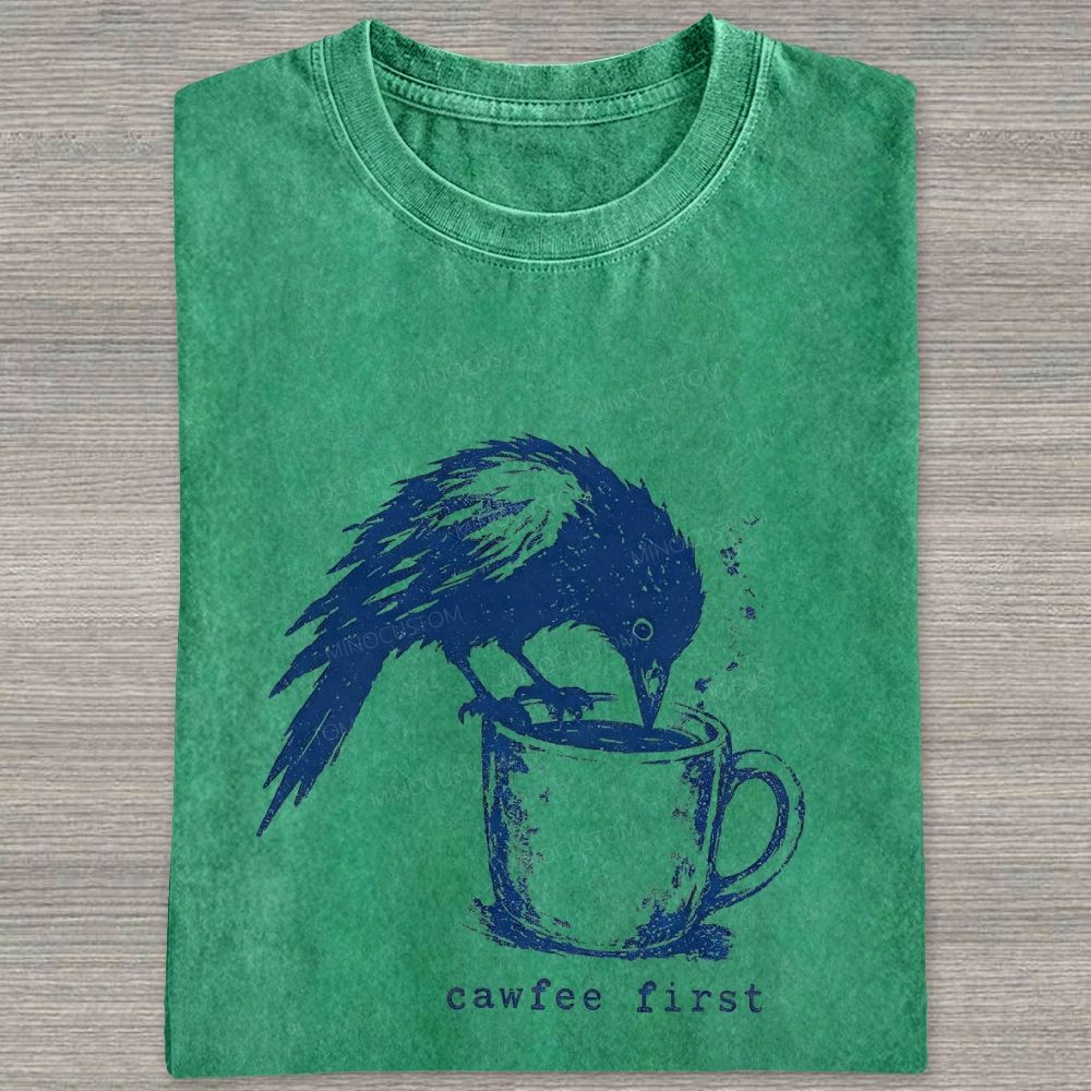 Funny Bird Retro Linocut Distressed Washed T-shirt