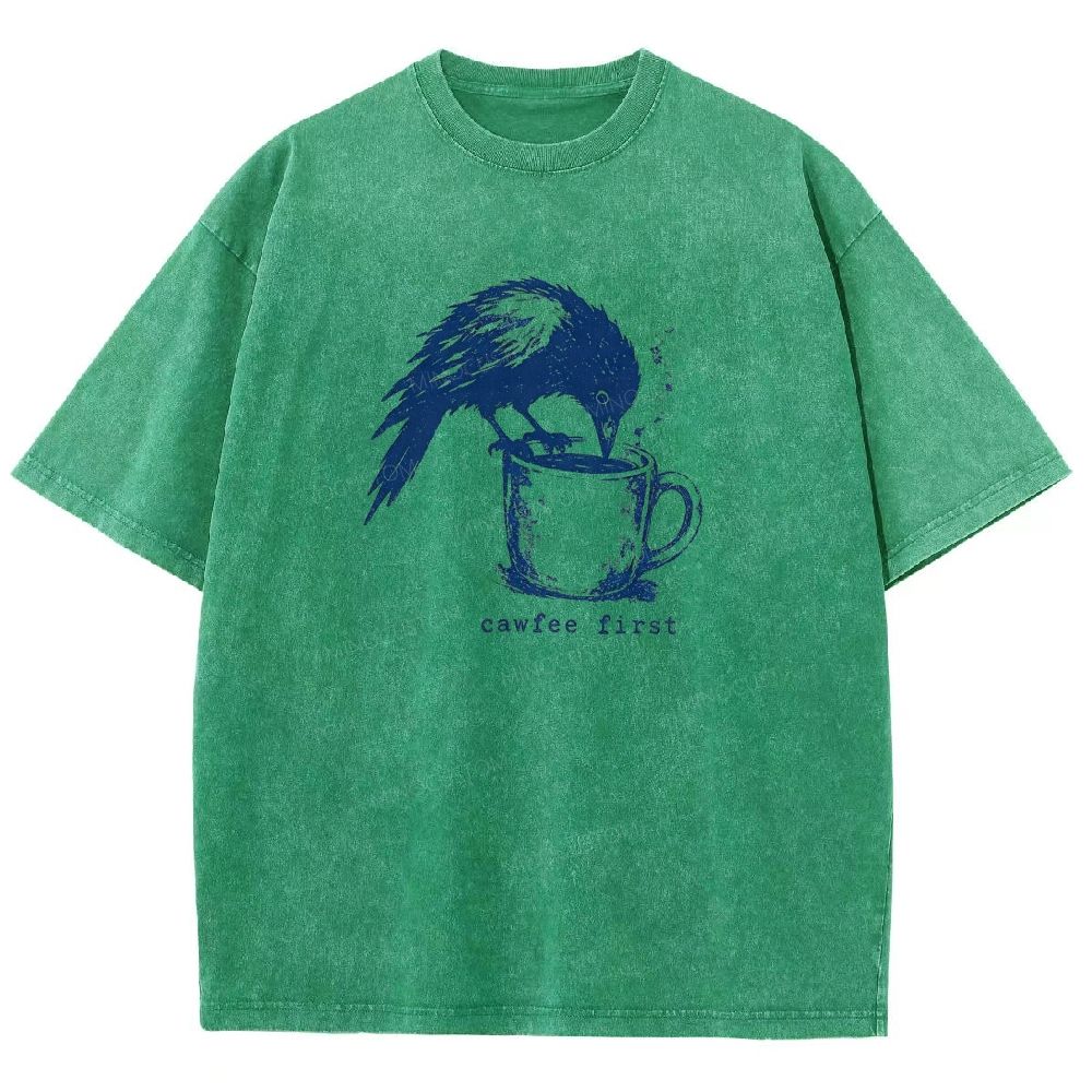 Funny Bird Retro Linocut Distressed Washed T-shirt