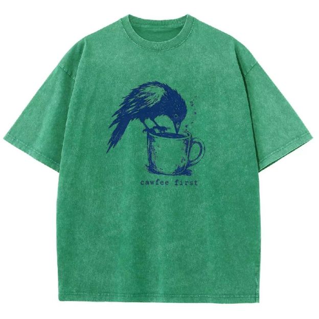 Funny Bird Retro Linocut Distressed Washed T-shirt