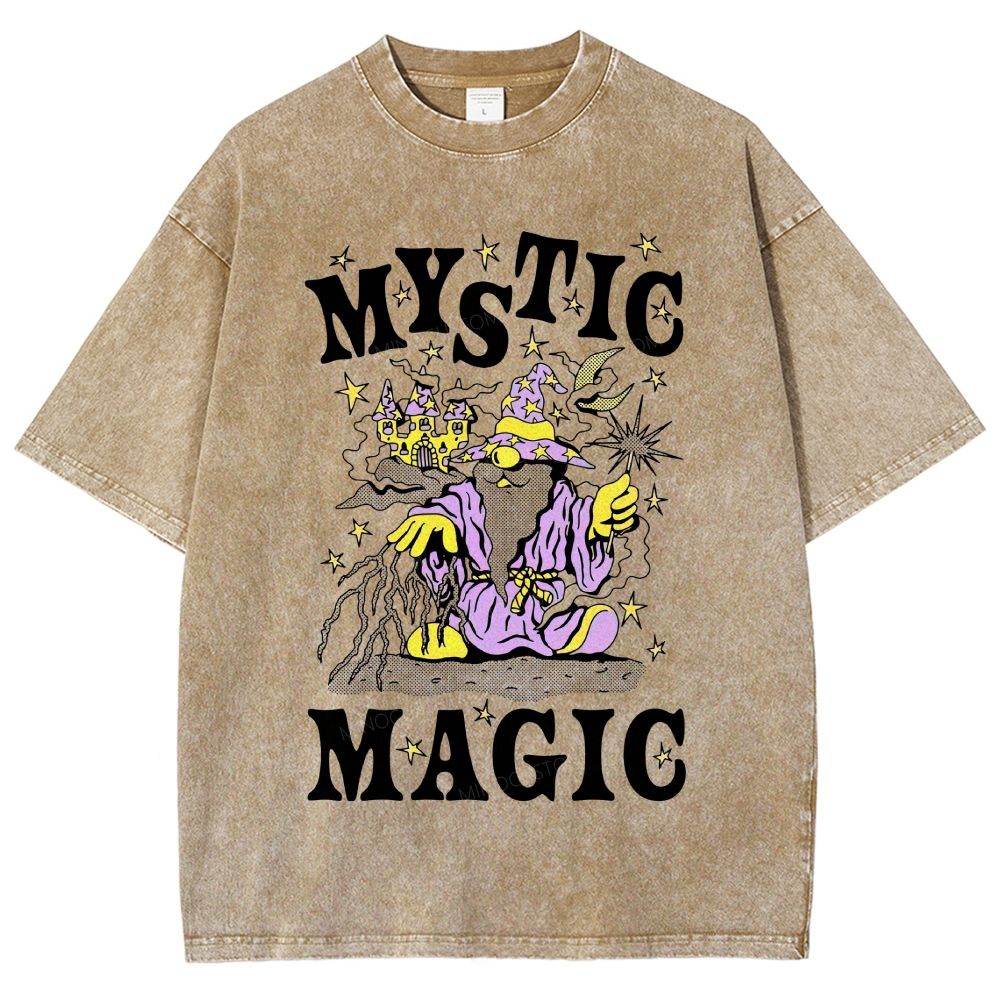 Retro Cartoon Fantasy Magic Distressed Washed T-Shirt