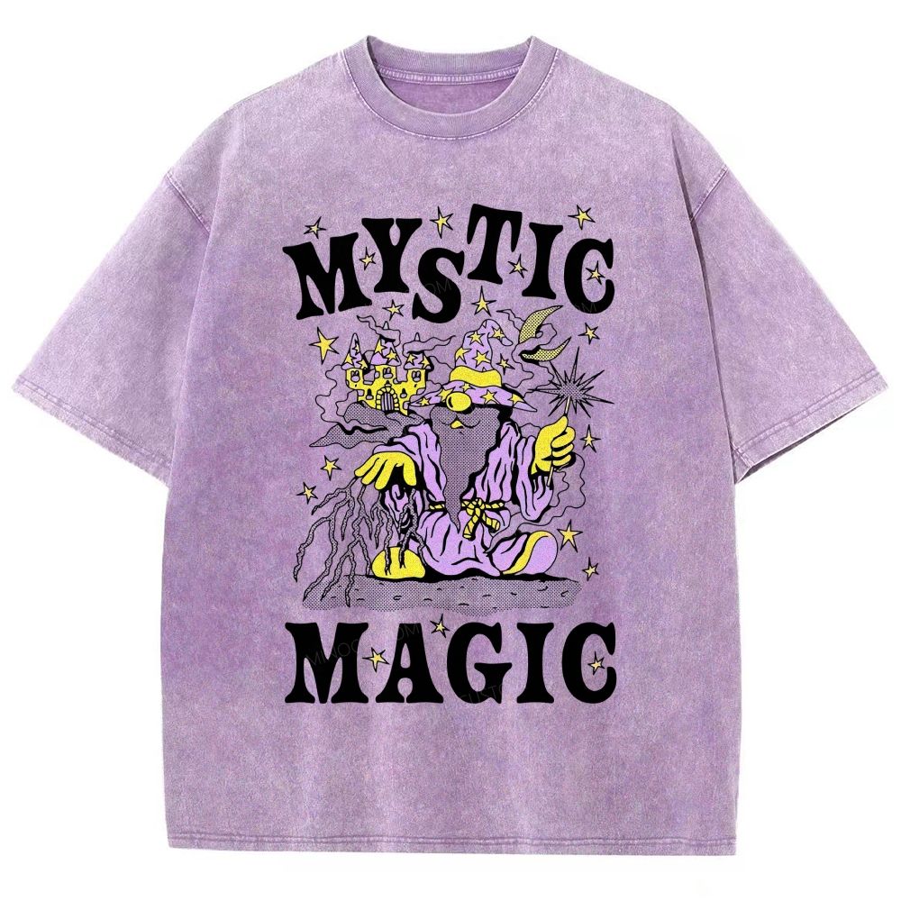 Retro Cartoon Fantasy Magic Distressed Washed T-Shirt