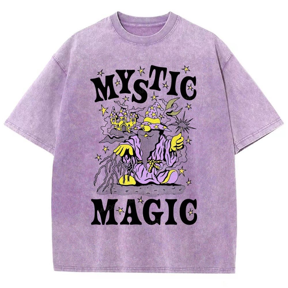Retro Cartoon Fantasy Magic Distressed Washed T-Shirt