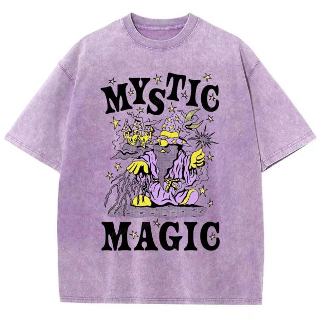 Retro Cartoon Fantasy Magic Distressed Washed T-Shirt