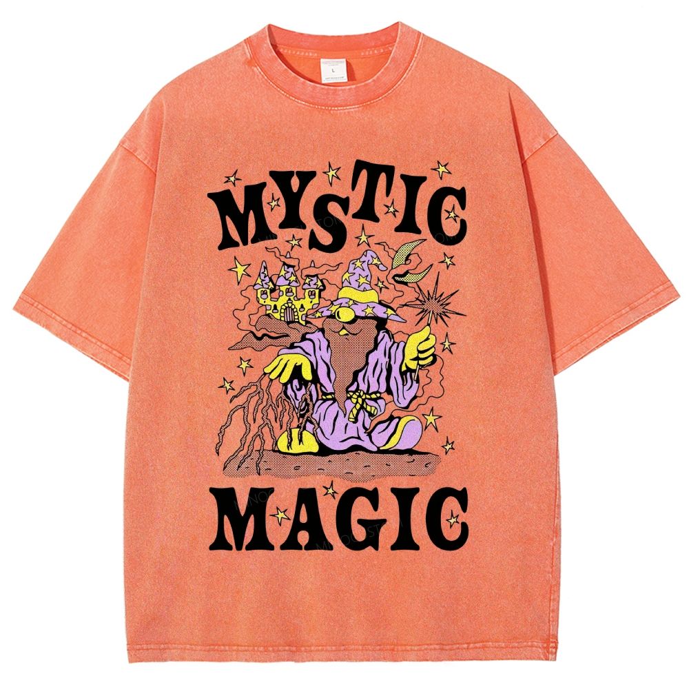 Retro Cartoon Fantasy Magic Distressed Washed T-Shirt