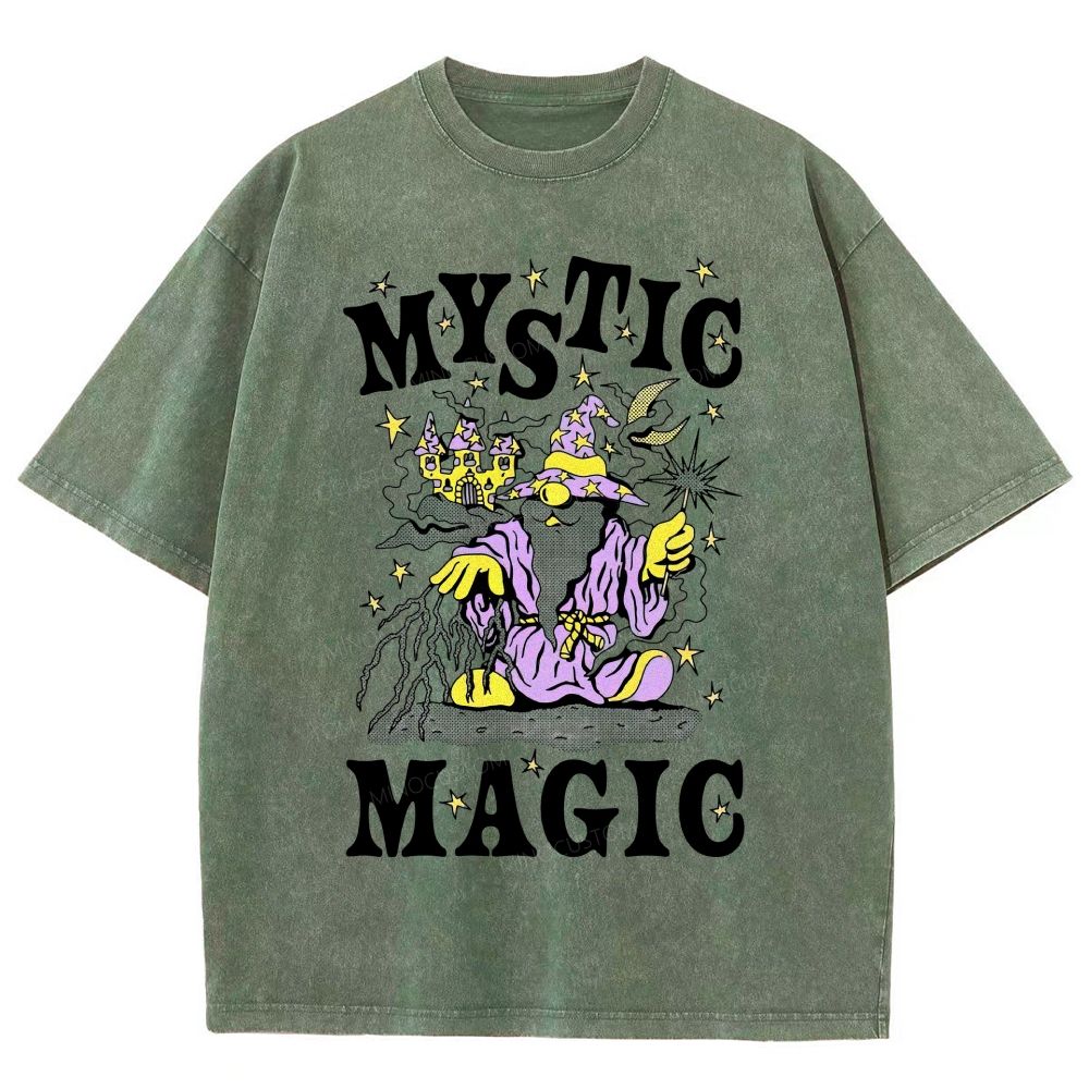 Retro Cartoon Fantasy Magic Distressed Washed T-Shirt