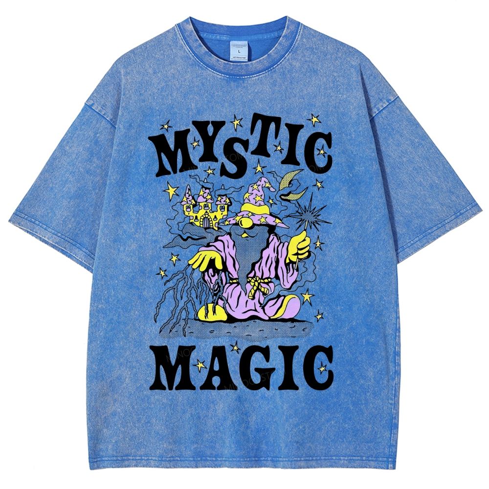 Retro Cartoon Fantasy Magic Distressed Washed T-Shirt