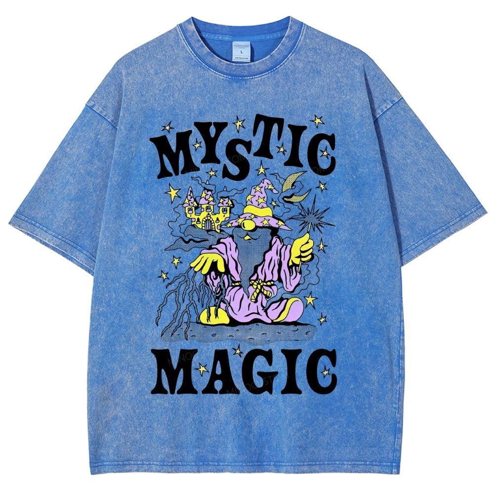 Retro Cartoon Fantasy Magic Distressed Washed T-Shirt