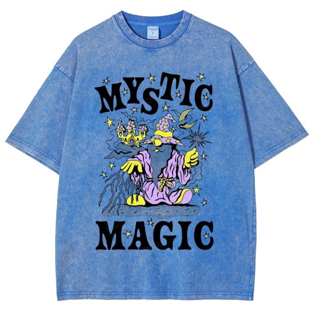 Retro Cartoon Fantasy Magic Distressed Washed T-Shirt