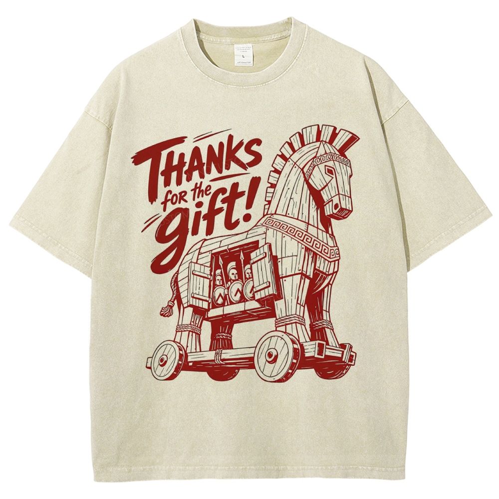 Troy Horse Ancient Greek Myth Retro Vintage Unisex Fit Washed T-Shirt
