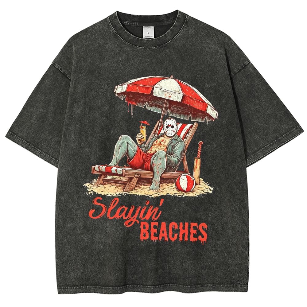 Spooky Summer Horror Parody Vintage Unisex Fit Washed T-Shirt