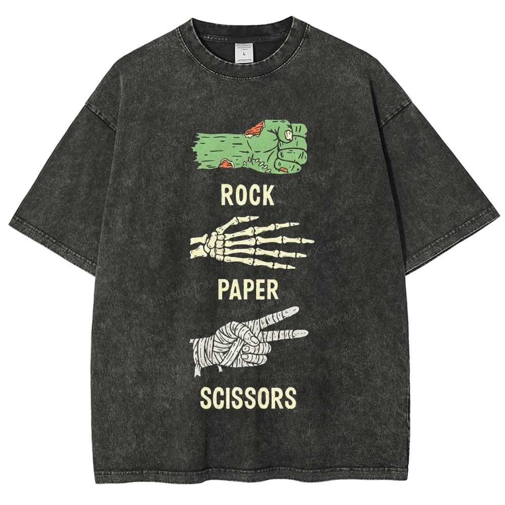Horror Undead Rock Paper Scissors Vintage Unisex Fit Washed T-Shirt