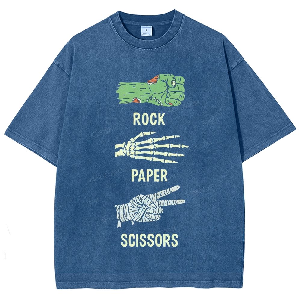 Horror Undead Rock Paper Scissors Vintage Unisex Fit Washed T-Shirt