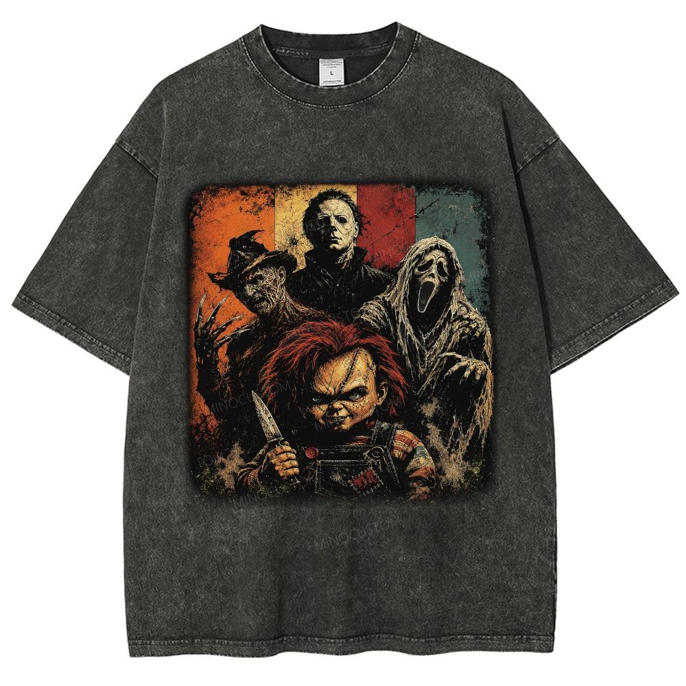 Horror Villain Collage Retro Scary Unisex Fit Washed T-Shirt