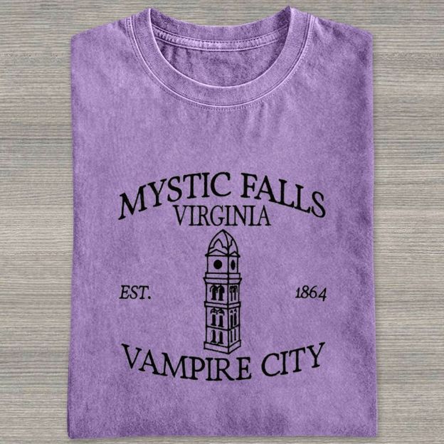Embroidered Mystic Falls Vampire City Washed T-shirt 