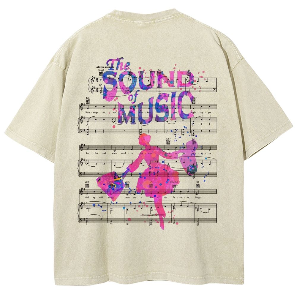 Watercolor Music Note Art Graphic Washed T-Shirt 