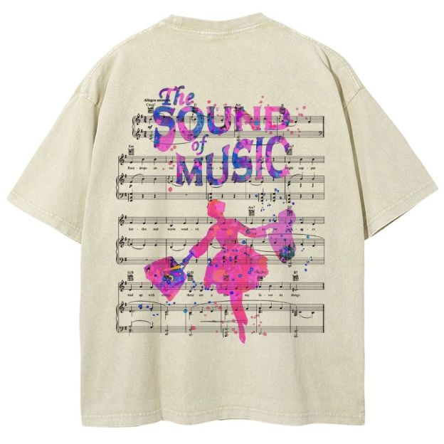 Watercolor Music Note Art Graphic Washed T-Shirt 