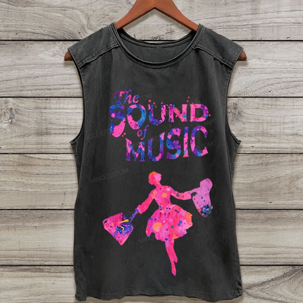 Watercolor Music Note Art Graphic Washed Tank Top 