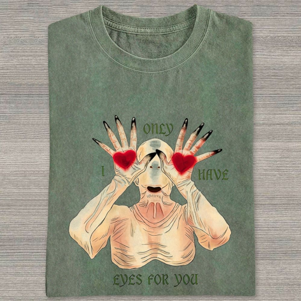 Spoooky Romantic Monster Love Heart Graphic Washed T-shirt