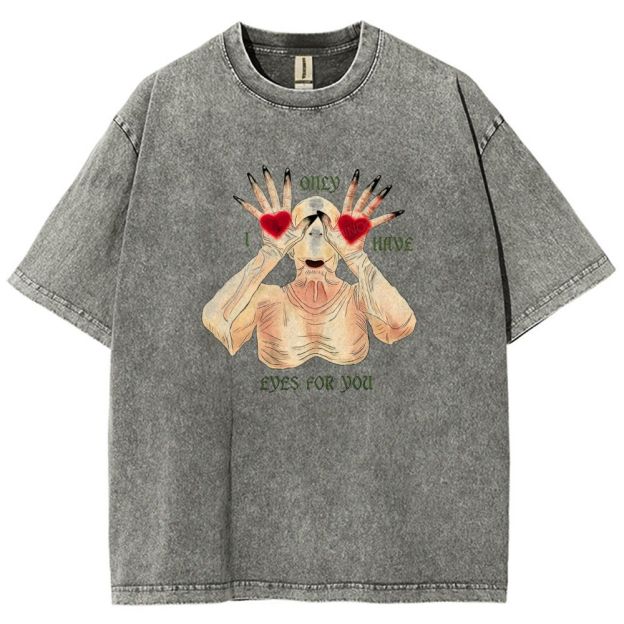 Spoooky Romantic Monster Love Heart Graphic Washed T-shirt