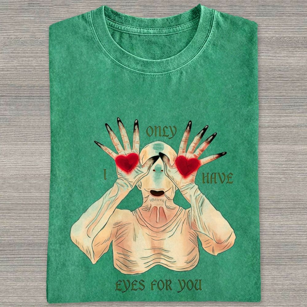 Spoooky Romantic Monster Love Heart Graphic Washed T-shirt