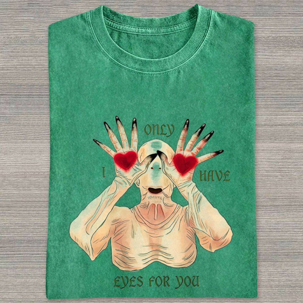 Spoooky Romantic Monster Love Heart Graphic Washed T-shirt