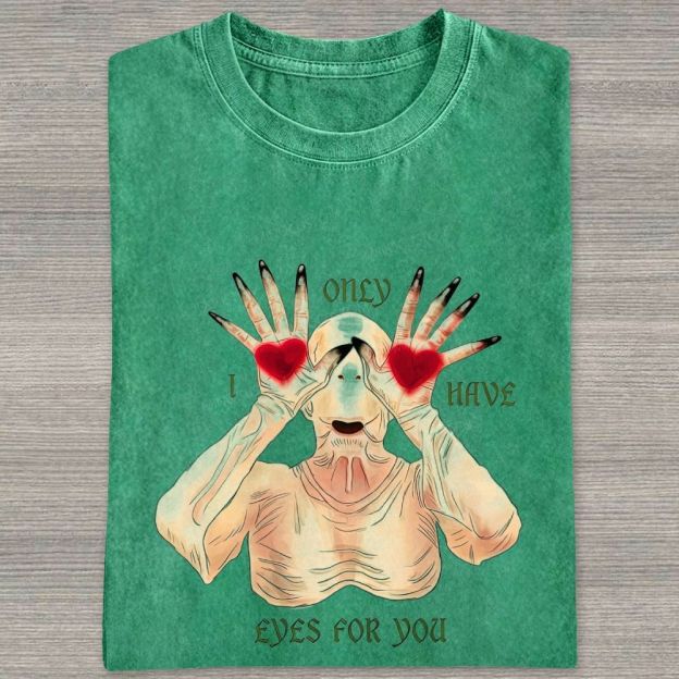 Spoooky Romantic Monster Love Heart Graphic Washed T-shirt