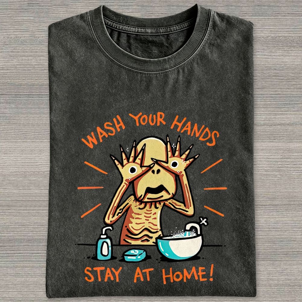 Funny Creepy Monster Hand‑washing Meme Graphic Washed T-shirt