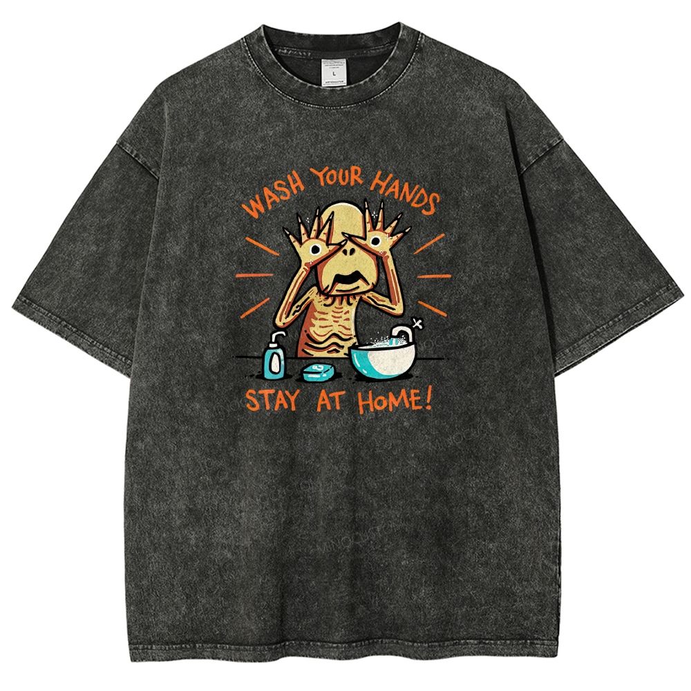 Funny Creepy Monster Hand‑washing Meme Graphic Washed T-shirt