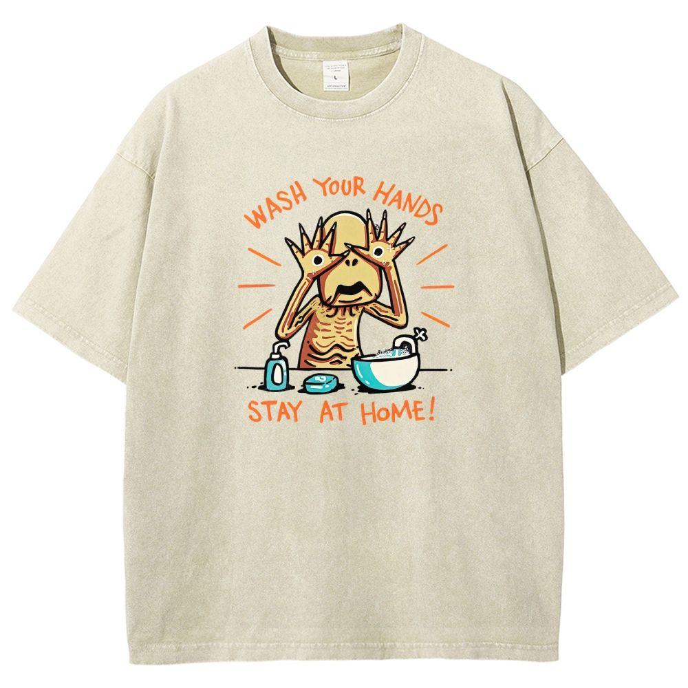 Funny Creepy Monster Hand‑washing Meme Graphic Washed T-shirt