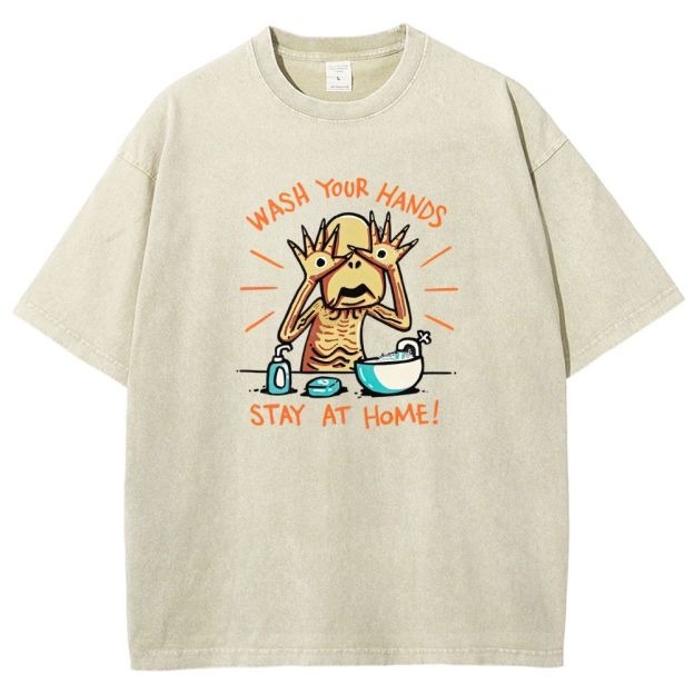 Funny Creepy Monster Hand‑washing Meme Graphic Washed T-shirt