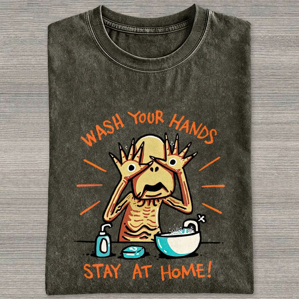 Funny Creepy Monster Hand‑washing Meme Graphic Washed T-shirt