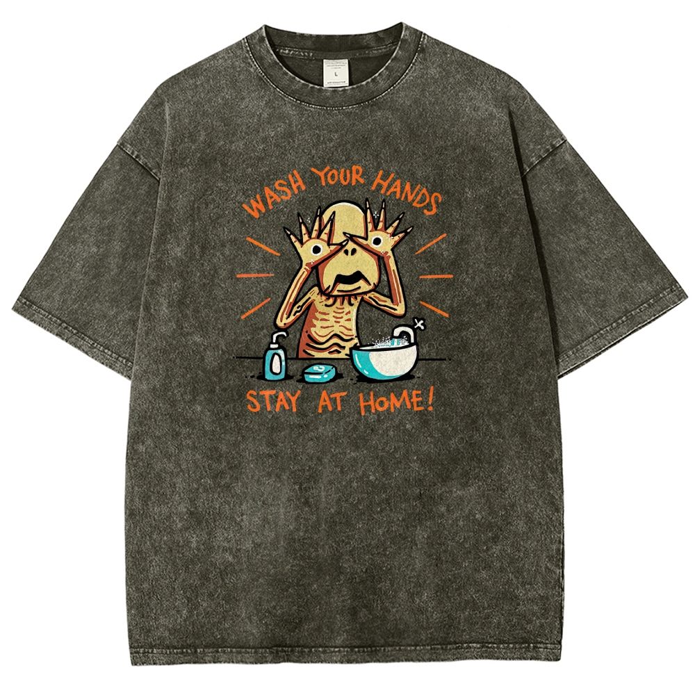 Funny Creepy Monster Hand‑washing Meme Graphic Washed T-shirt