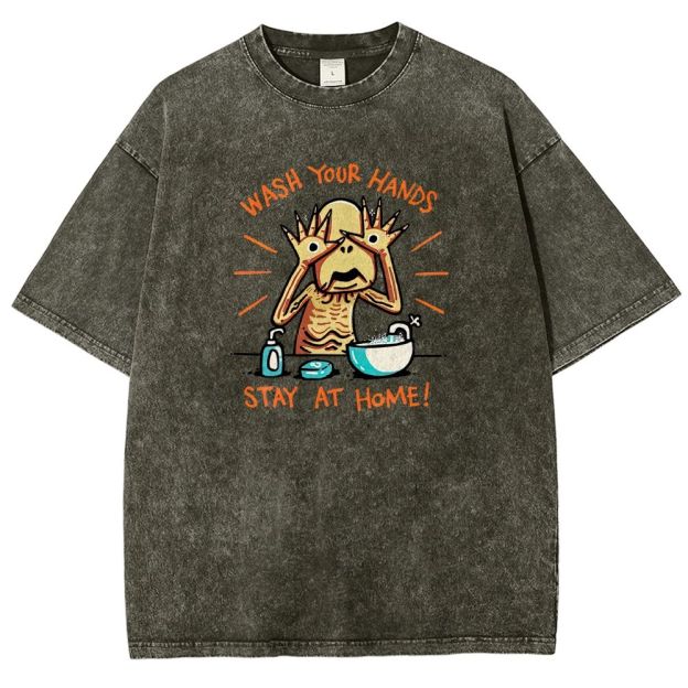 Funny Creepy Monster Hand‑washing Meme Graphic Washed T-shirt