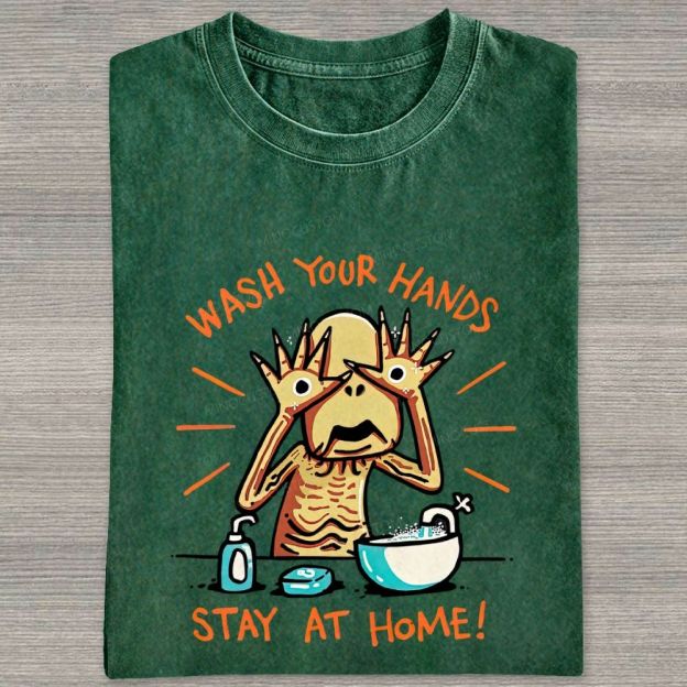 Funny Creepy Monster Hand‑washing Meme Graphic Washed T-shirt