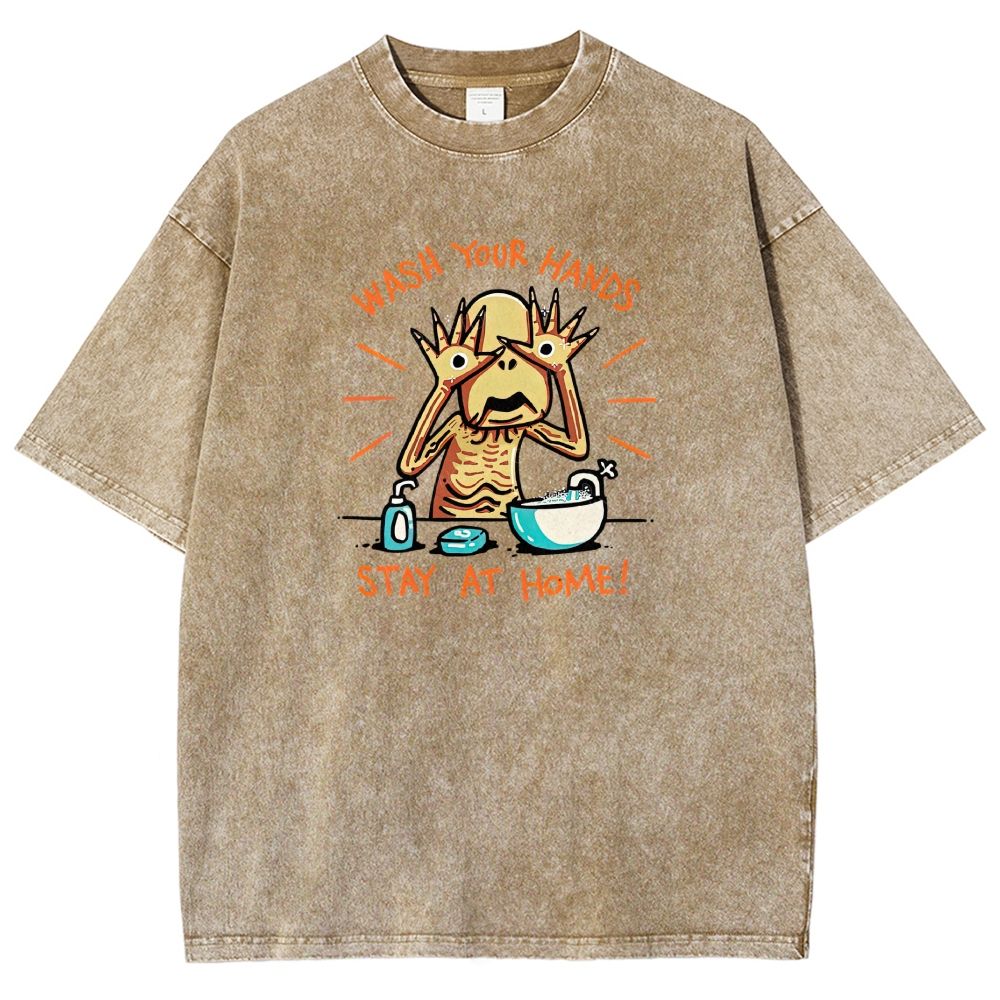 Funny Creepy Monster Hand‑washing Meme Graphic Washed T-shirt