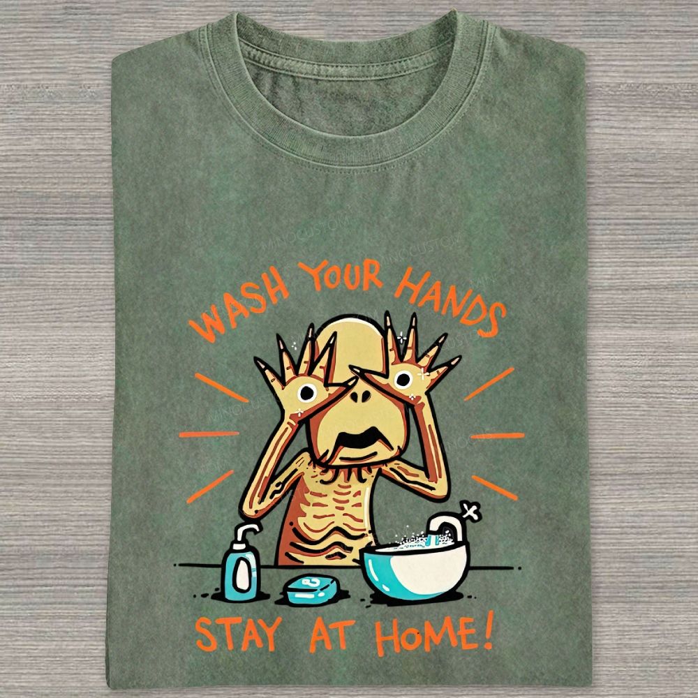 Funny Creepy Monster Hand‑washing Meme Graphic Washed T-shirt