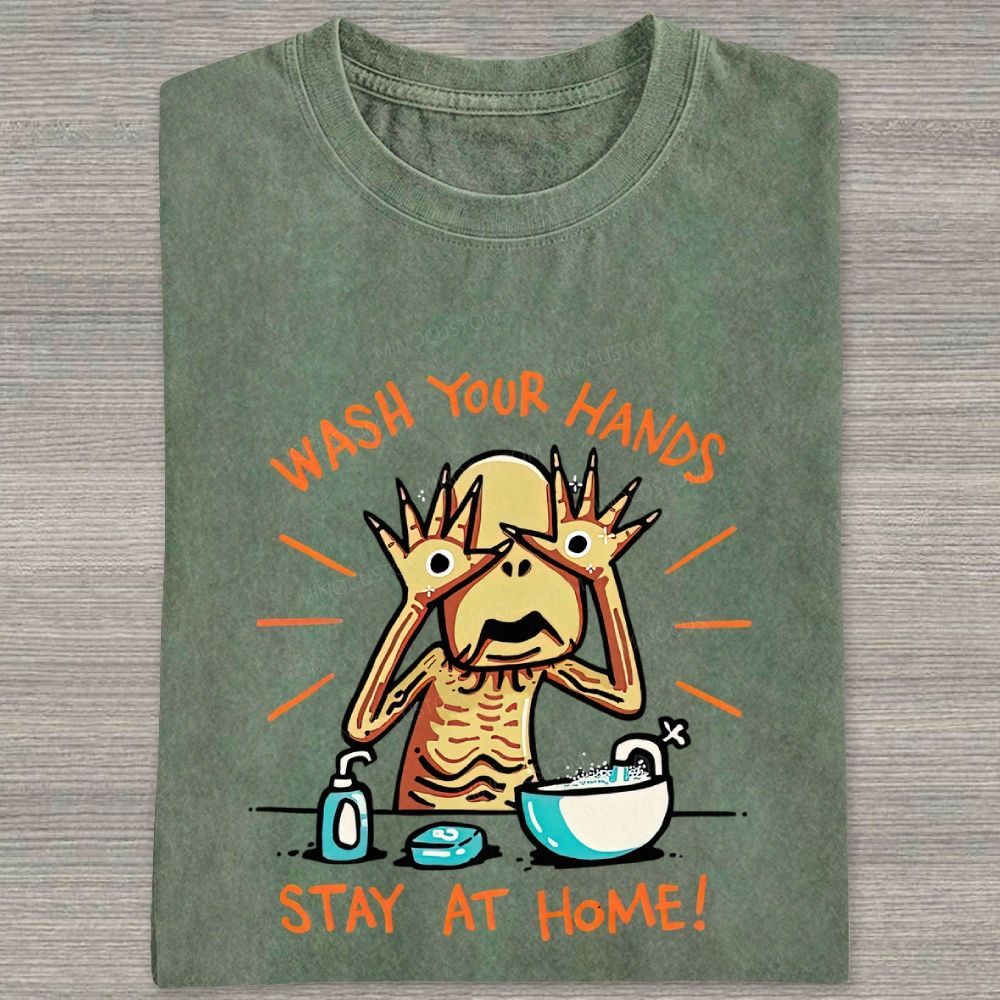 Funny Creepy Monster Hand‑washing Meme Graphic Washed T-shirt